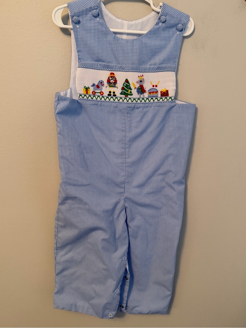 Stitchy Fish Blue Smocked Holiday Nutcracker Applique Longalls